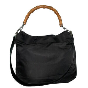 Gucci Pre-Owned 2000s Black Nylon Bamboo Tote Bag